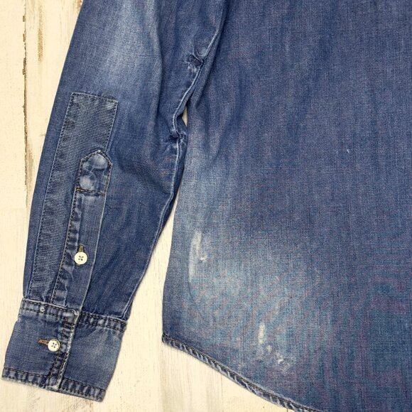 ZARA Denim Shirt 1975 Collection Long Sleeve Button-Down Chest Pockets Size S - Picture 11 of 11